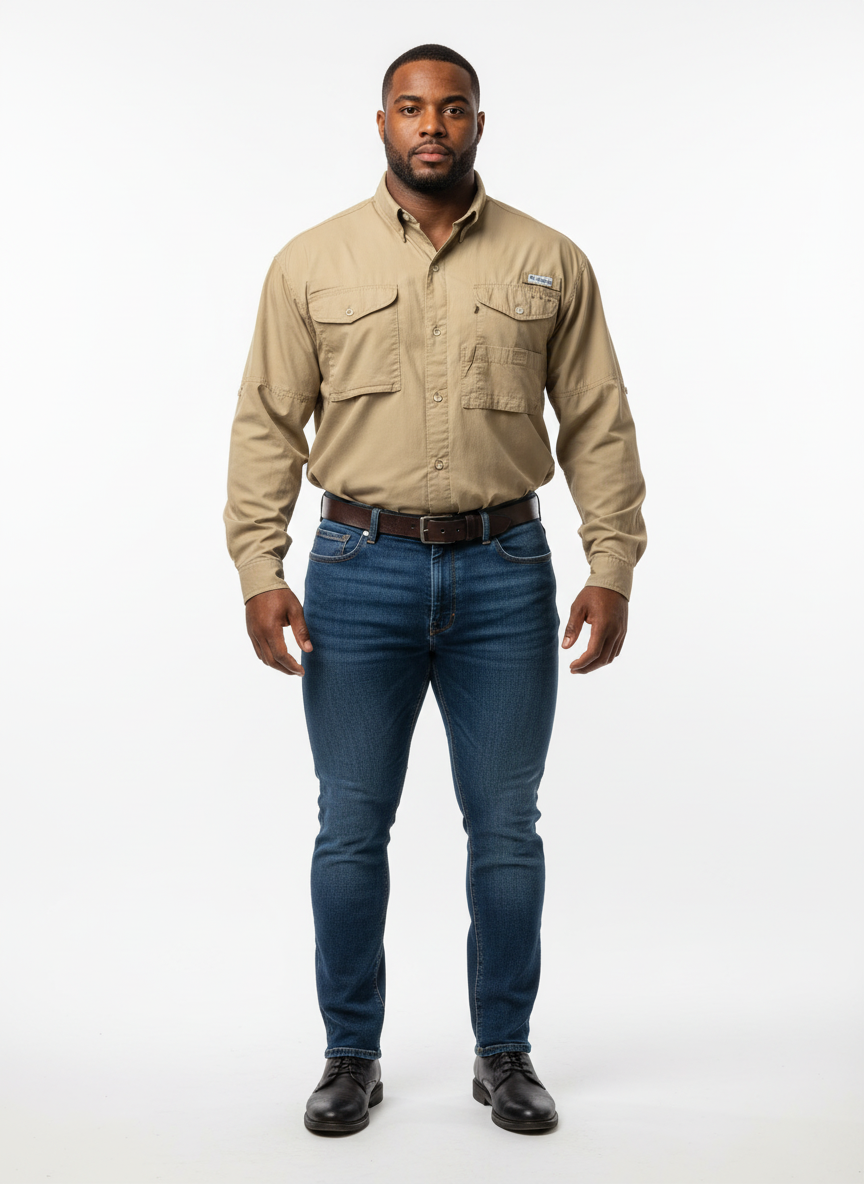 Camisa Columbia 🔹 Modelo Super Bonehead color kaki oscuro Manga larga Talla L