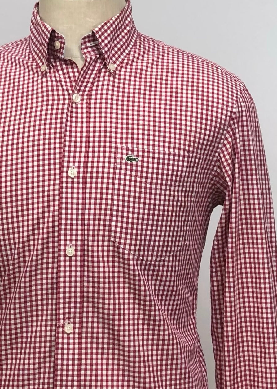 Camisa Lacoste 🐊 con patron de cuadros gingham rojo y blanco Talla S Entalle Regular (ver descripción)