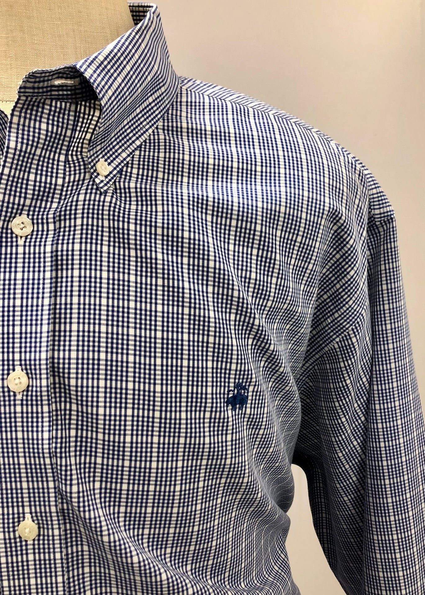 Camisa de botones Brooks Brothers 🐑 de cuadros en azul navy y blanco Talla XXL Entalle Regular