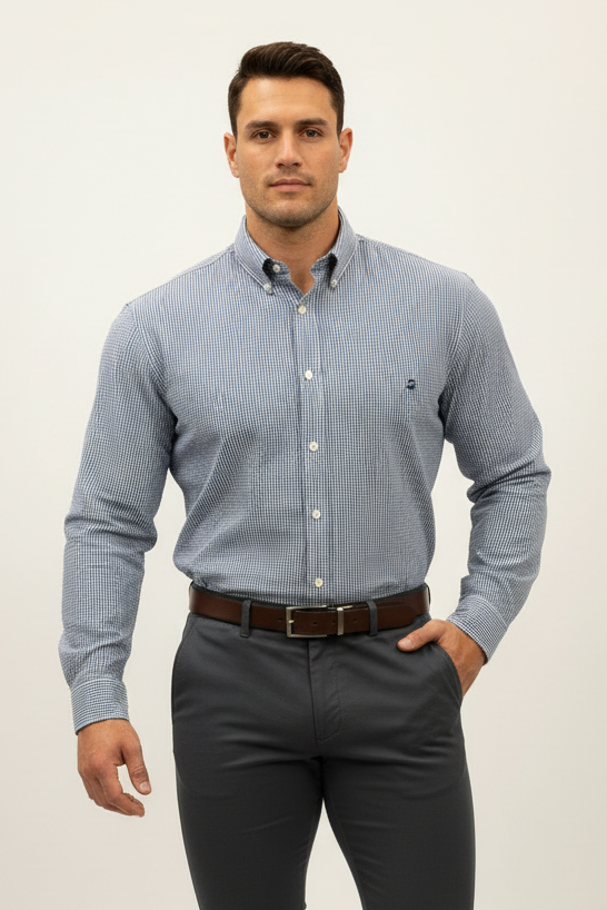 Camisa de botones Brooks Brothers 🐑 de cuadros en azul navy y blanco Talla XXL Entalle Regular