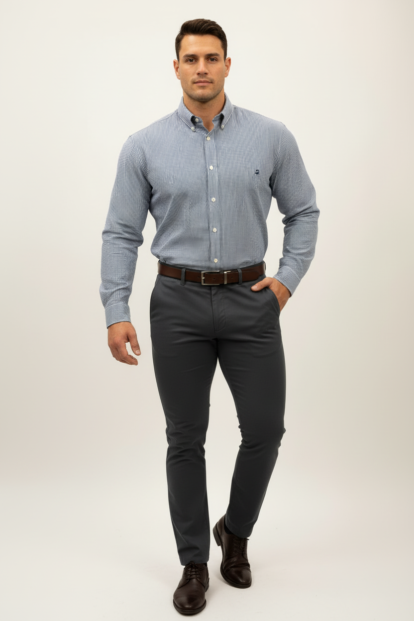 Camisa de botones Brooks Brothers 🐑 de cuadros en azul navy y blanco Talla XXL Entalle Regular