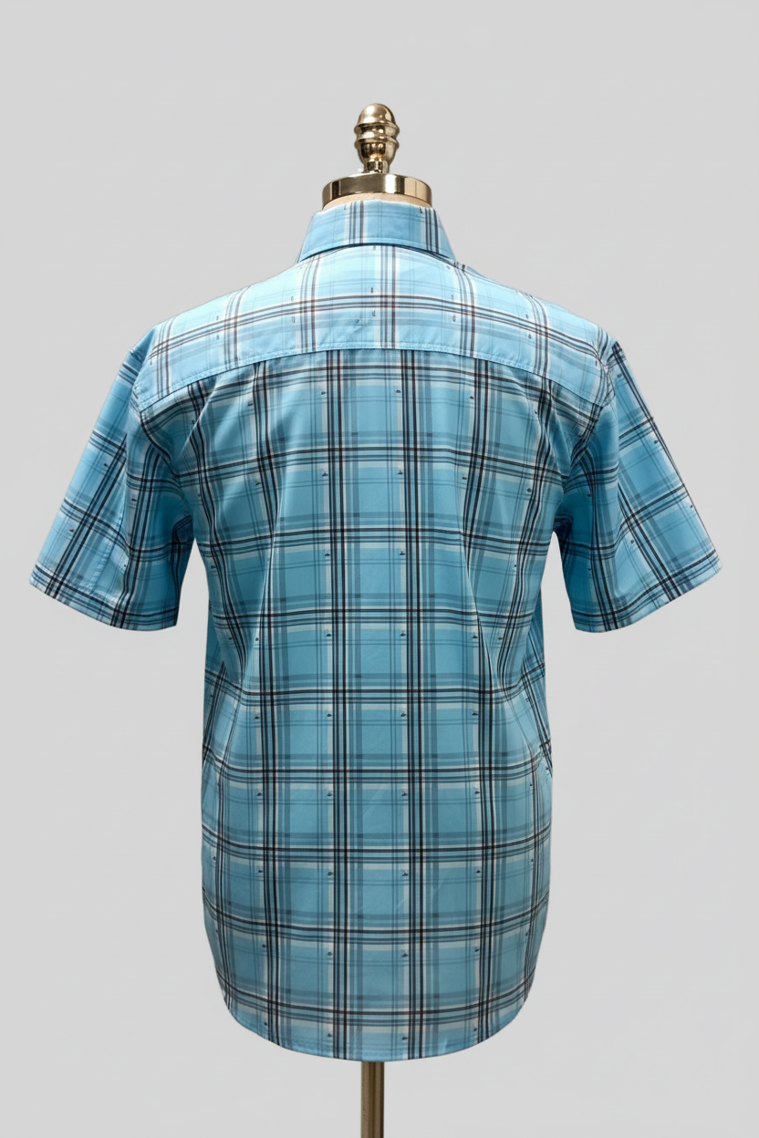 Camisa de botones Huk 🐠 de cuadros en celeste, negro y blanco Manga corta Talla L
