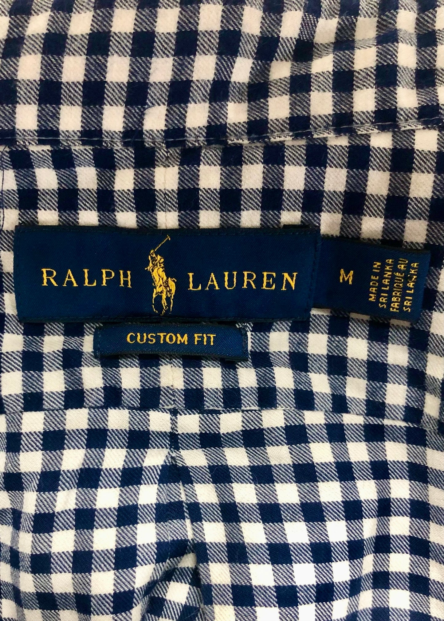 Camisa de botones Polo Ralph Lauren 🏇🏼 de cuadros gingham azul navy y blanco Talla M Entalle Custom Fit (ver descripción)