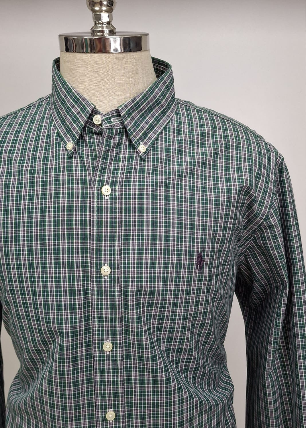 Camisa de botones Polo Ralph Lauren 🏇🏼 con cuadros en color verde, morado y blanco Talla XL Entalle Regular