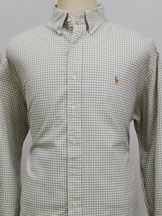 Camisa Polo Ralph Lauren 🏇🏼 color blanco con patrón de cuadros amarillo y negro Talla XXL Entalle Clásico