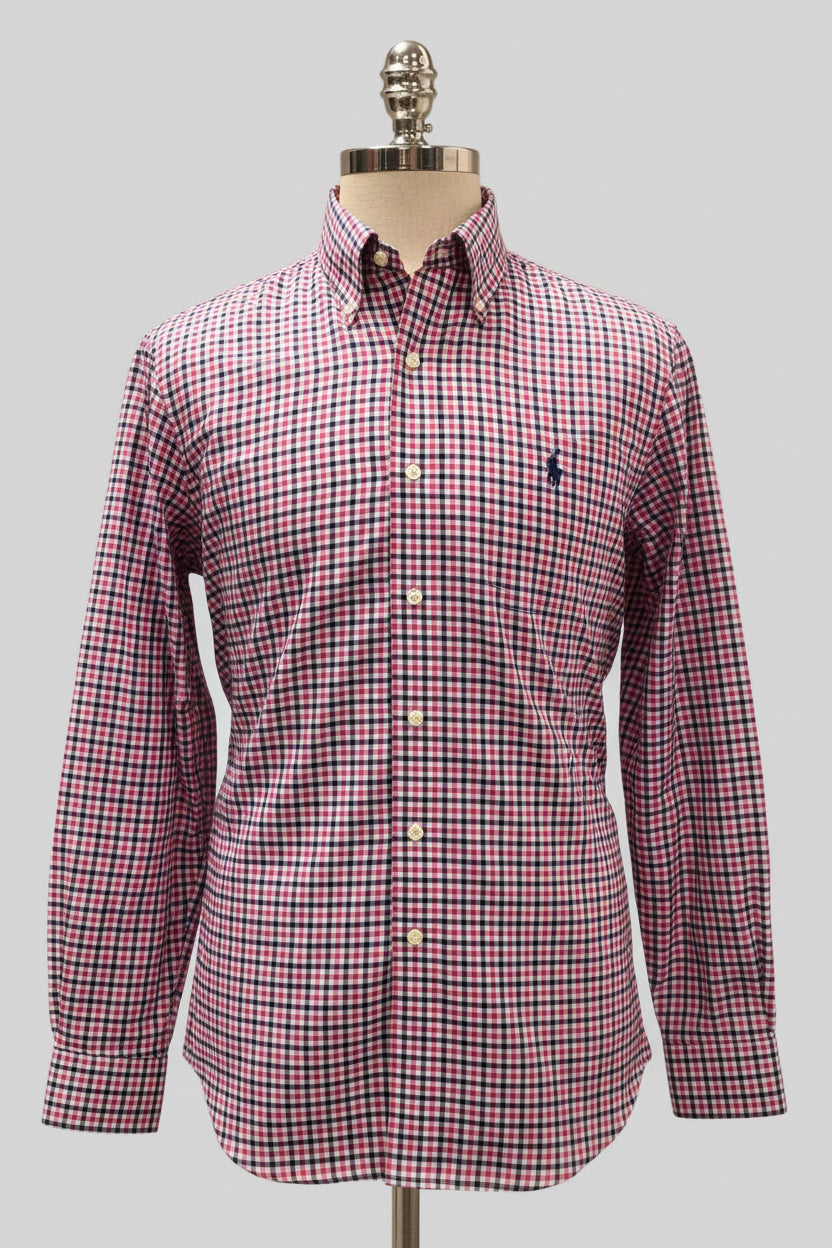 Camisa Polo Ralph Lauren 🏇🏼 color blanco con patrón de cuadros rojo y negro Talla L Entalle Regular