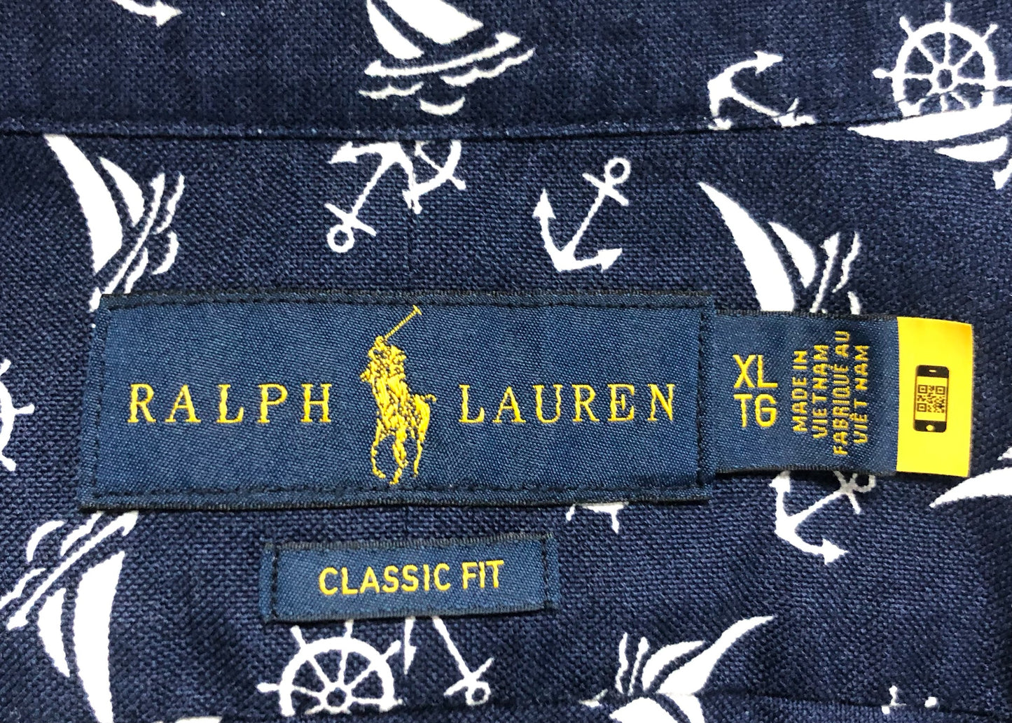 Camisa de botones Polo Ralph Lauren 🏇🏼 Oxford color azul navy con diseño de náutico en blanco Talla XL Entalle Clásico