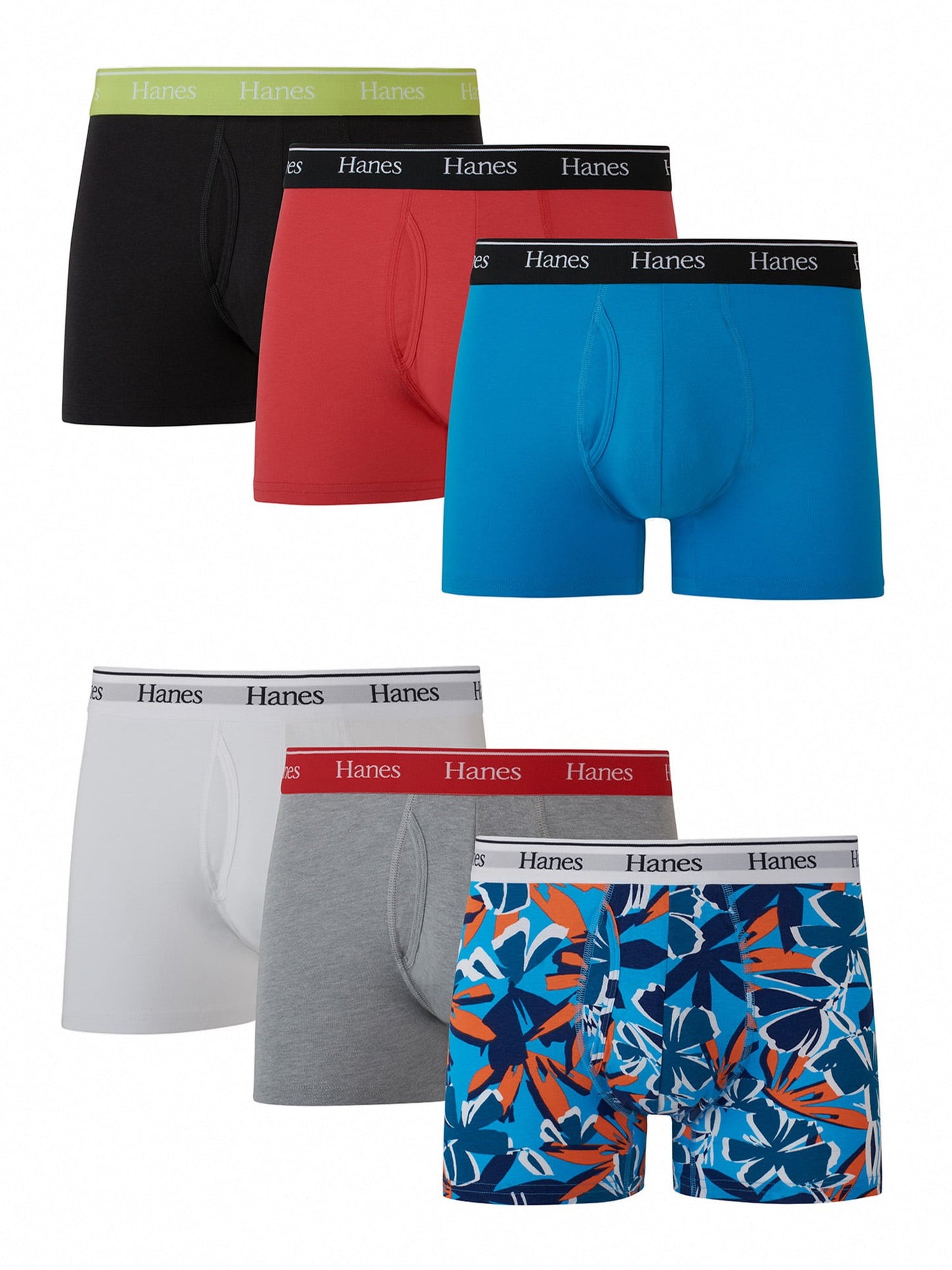 Paquete de 6 Calzoncillos tipo Boxer Hanes de Tela Algodón Stretch en varios colores - en Talla XXL