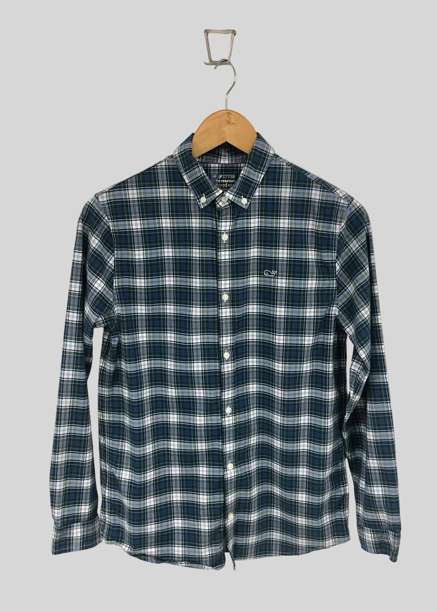 Camisa de niño Vineyard Vines 🐳 con patrón de cuadros en color azul, blanco y verde Talla L Entalle Regular