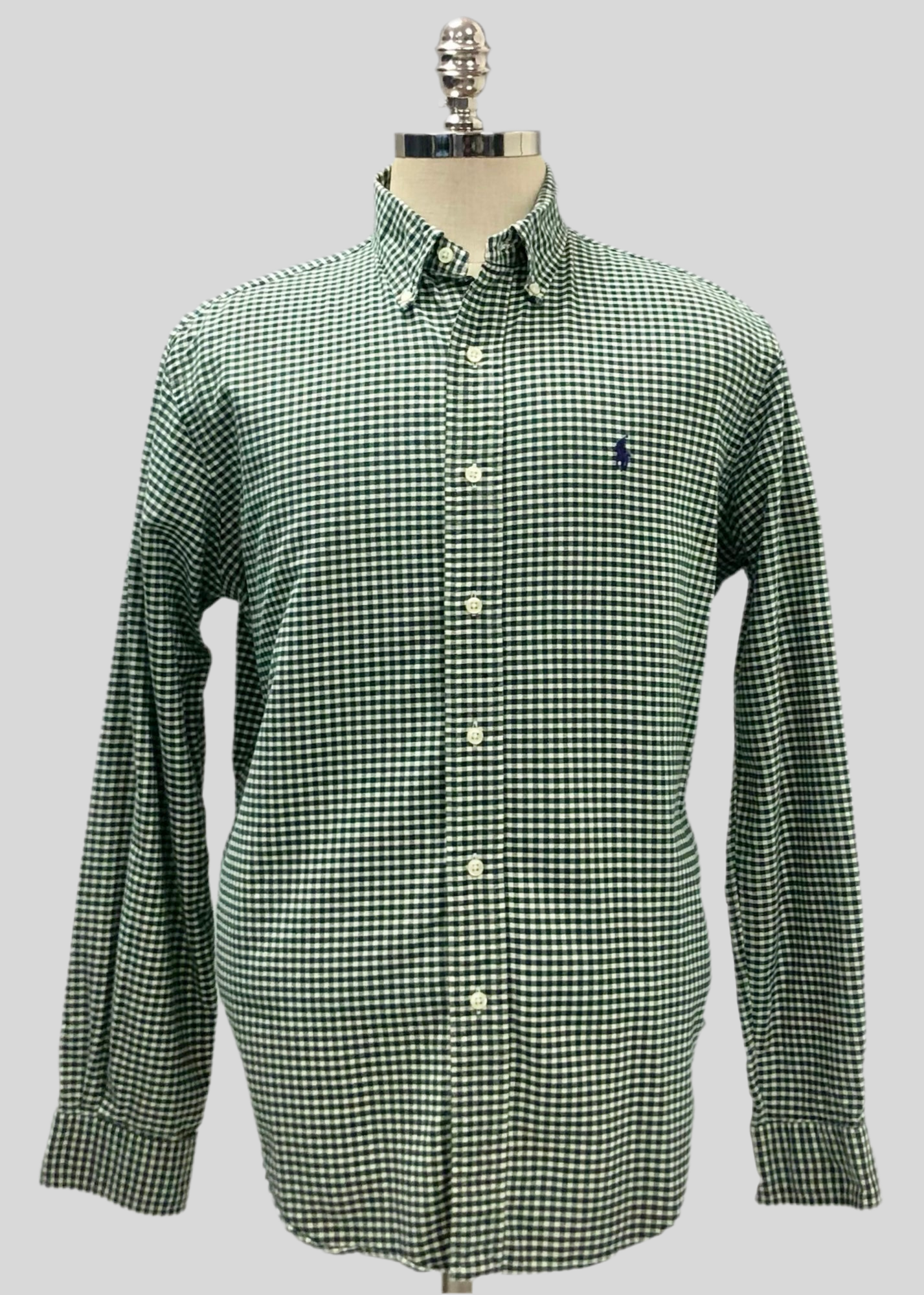 Camisa de botones Polo Ralph Lauren 🏇🏼 con patrón de cuadros gingham verde oscuro y blanco Talla L Entalle Clásico