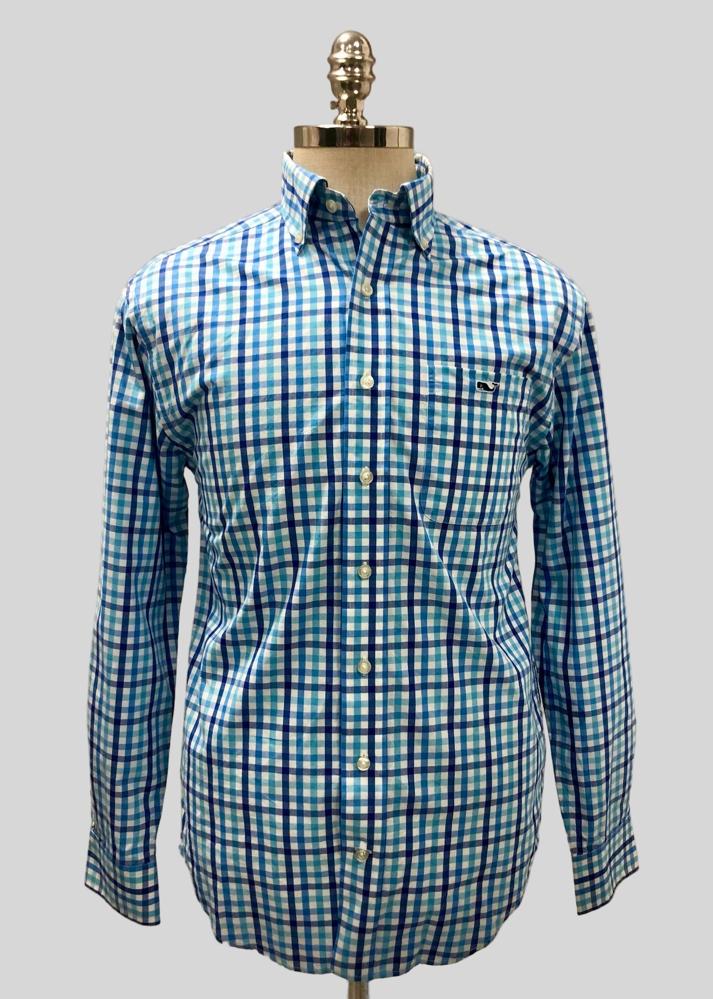Camisa de botones Vineyard Vines 🐳 color blanco de cuadros en celeste y azul navy Talla S Entalle Clásico