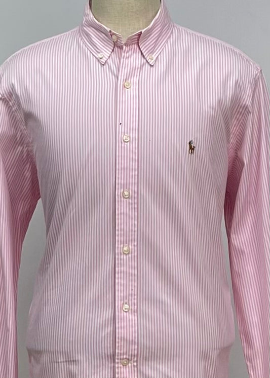 Camisa Polo Ralph Lauren 🏇🏼 con patron de rayas en color rosado y blanco Talla XL Entalle Regular