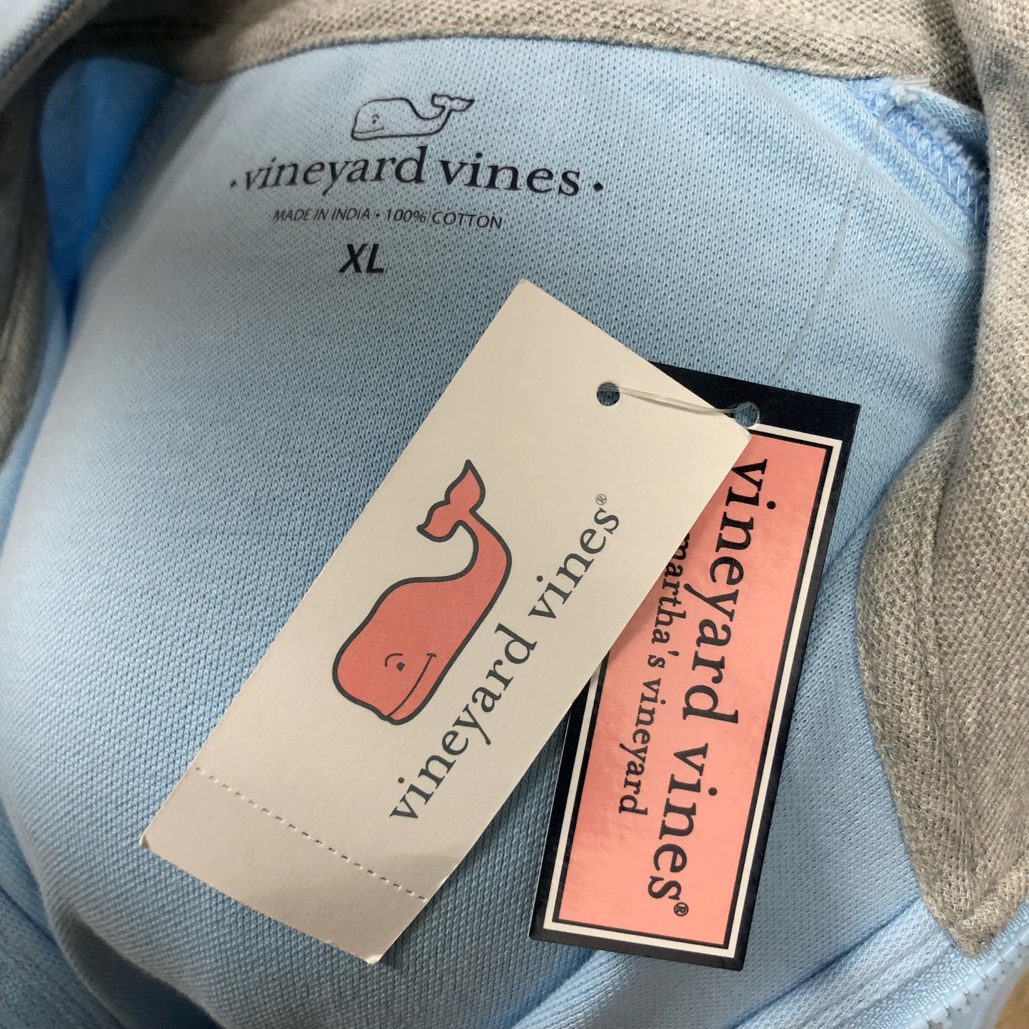 Sueter Jersey Vineyard Vines 🐳 color celeste claro con logo tradicional Tela algodón Pima Talla XL