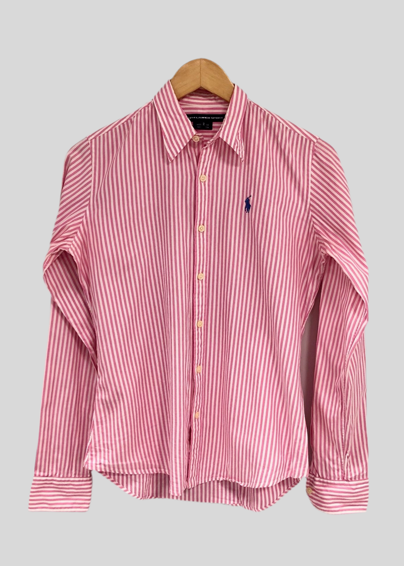 Camisa de mujer Polo Ralph Lauren 🏇🏼 con patrón de rayas en rosado y blanco Talla XS (2) Entalle Regular