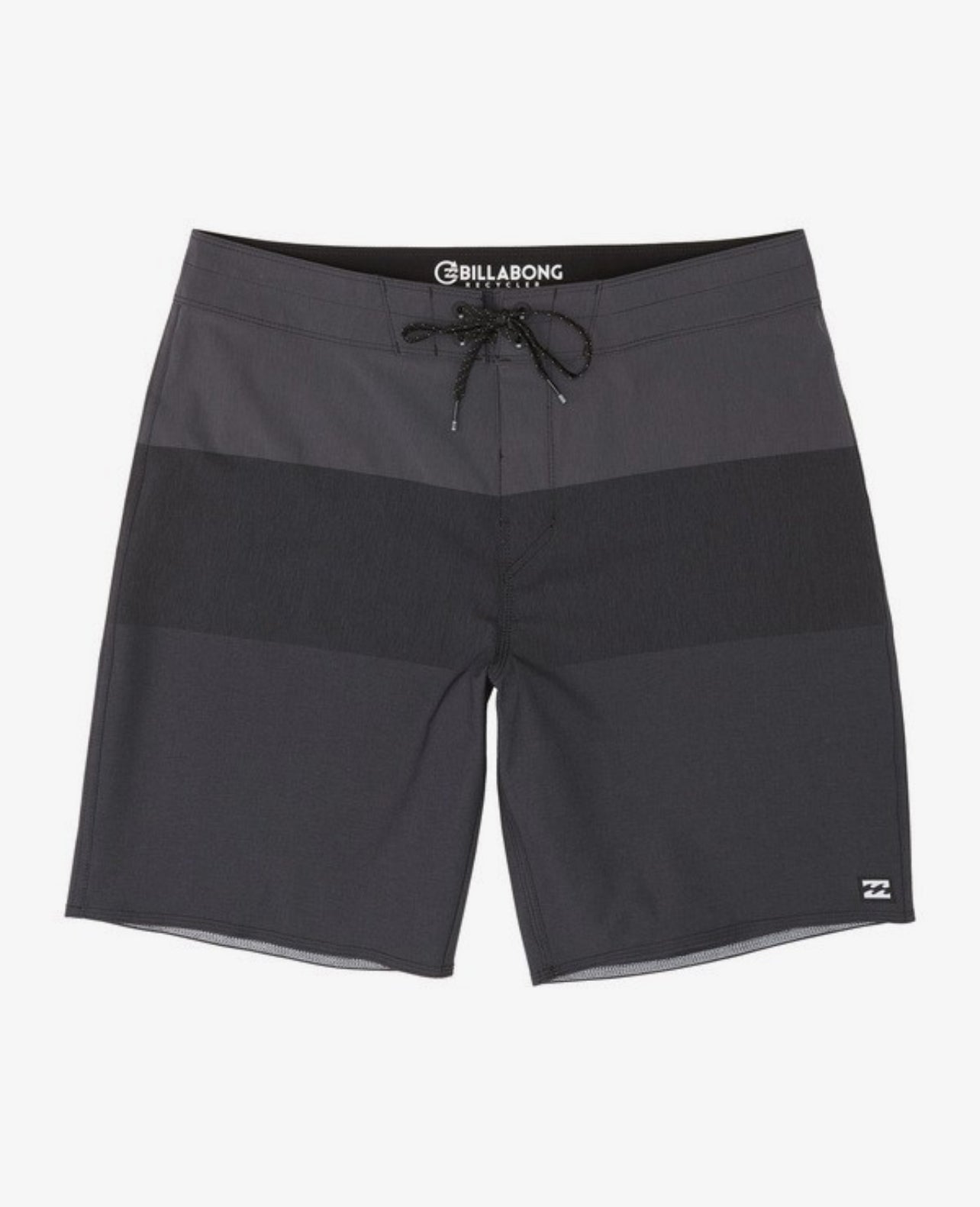 Short de baño Billabong 🏄🏽‍♂️ con diseño de rayas en color gris claro y gris oscuro con logo en color negro Talla L (34)