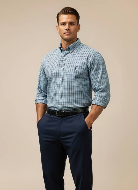 Camisa Polo Ralph Lauren 🏇🏼 de cuadros celeste, azul, rojo oscuro Talla L Entalle Clásico