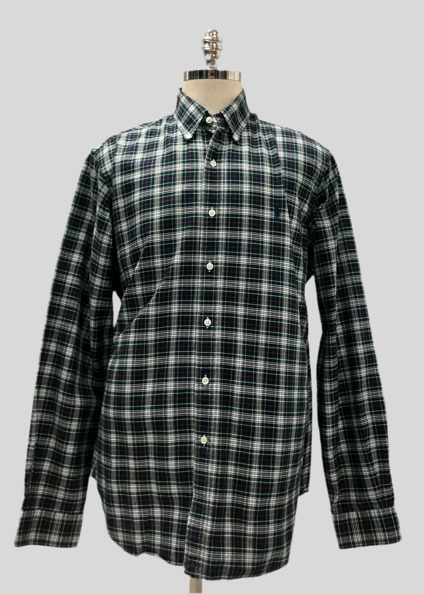 Camisa Polo Ralph Lauren 🏇🏼 Oxford con patron de cuadros verde oscuro, azul y blanco Talla XL Entalle Regular