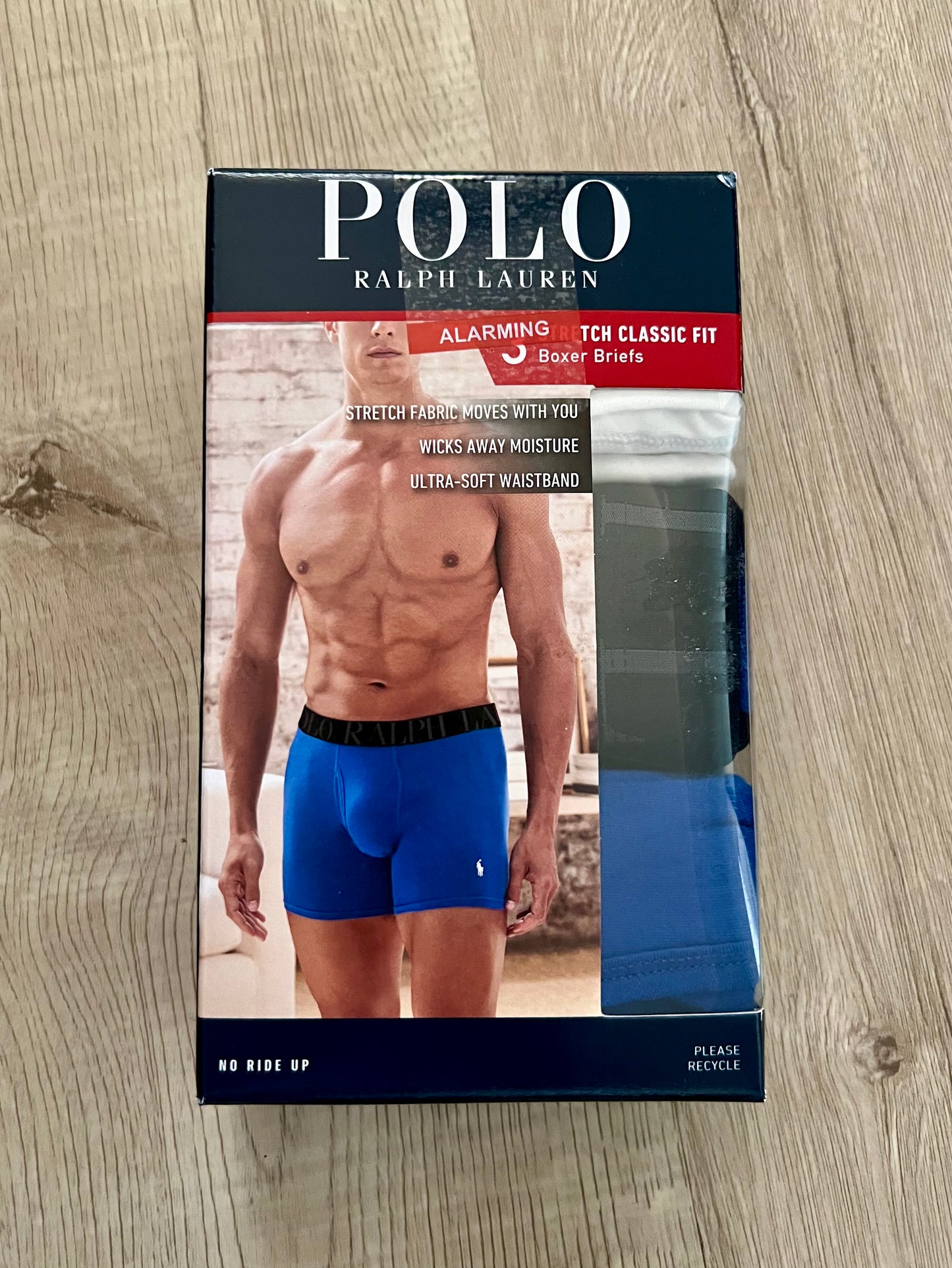 Paquete de 3 Boxer Briefs Polo Ralph Lauren 🏇🏼 Classic Fit Tela algodón stretch color azul, blanco y con diseño de rayas Talla M