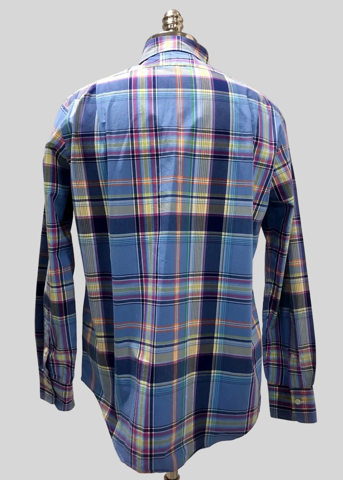 Camisa Polo Ralph Lauren 🏇🏼 con patrón de cuadros tartán azul, celeste y naranja Talla M Entalle Regular