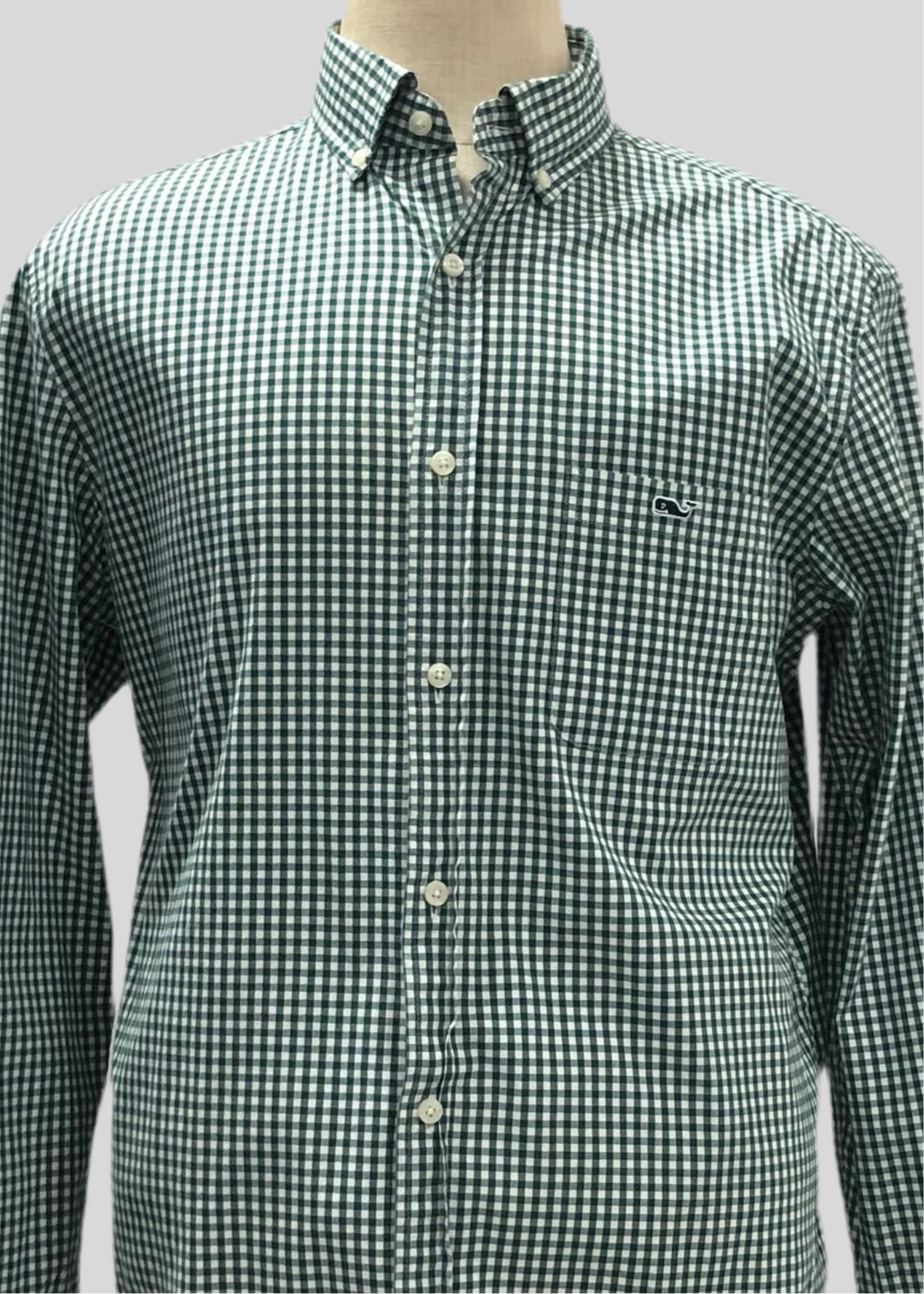 Camisa Vineyard Vines 🐳 con patron de cuadros gingham en color verde oscuro y blanco Talla L Entalle Clásico