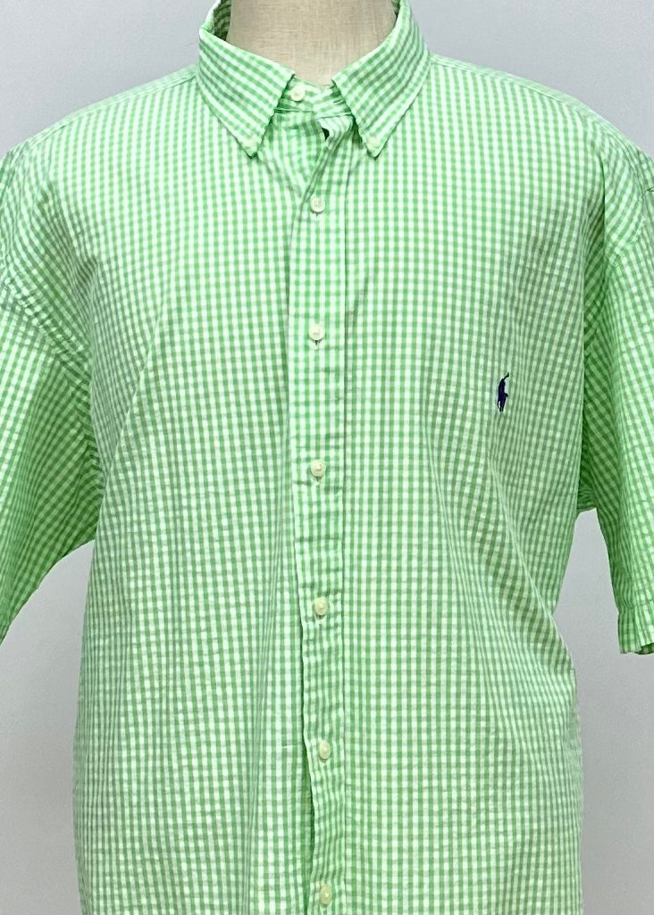 Camisa Polo Ralph Lauren 🏇🏼  Color blanco con patrón de cuadros en verde Seersucker Talla XXL Entalle Regular