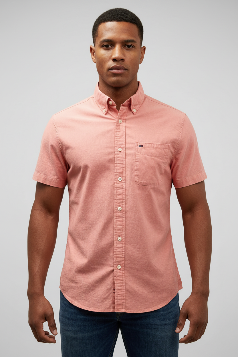Camisa de botones Tommy Hilfiger 🇺🇸 en color salmón Talla M Entalle Custom