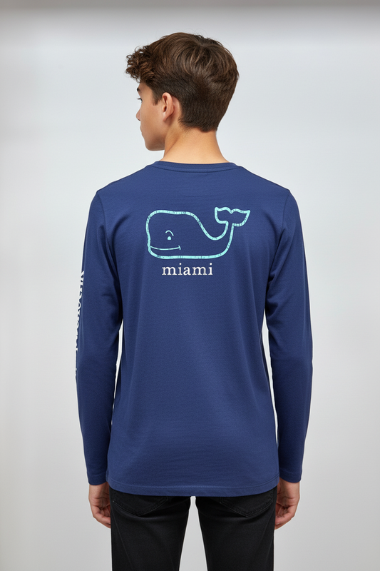 Camiseta de niño marca Vineyard Vines 🐳 color azul con Diseño de ballena Talla Large