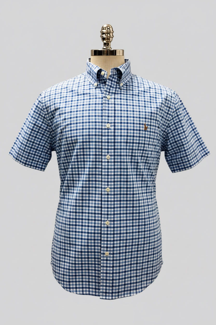 Camisa de botones Polo Ralph Lauren 🏇🏼 Oxford blanca de cuadros en color celeste y azul Talla XL Entalle Regular