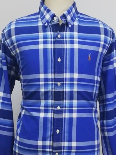 Camisa Polo Ralph Lauren 🏇🏼 Oxford con patron de cuadros tartán azul, celeste y blanco Talla XL Entalle Regular