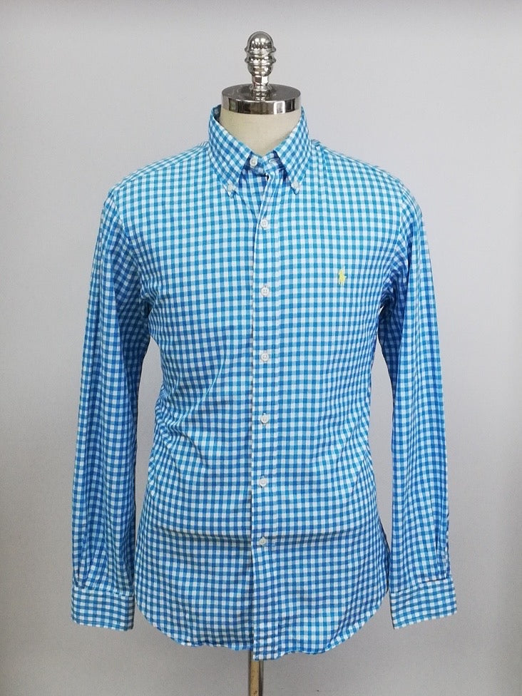 Camisa Polo Ralph Lauren 🏇🏼 con patrón de cuadros gingham turquesa y blanco Talla M Entalle Regular