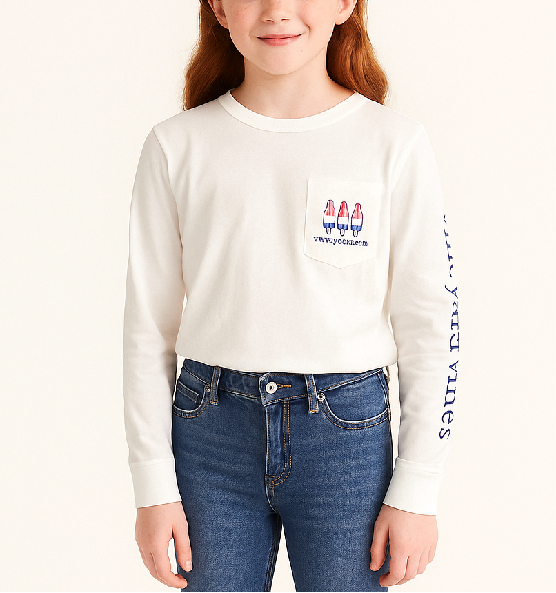 Camiseta de niña Vineyard Vines 🐳 color blanco con Diseño de paleta en rosado Talla L