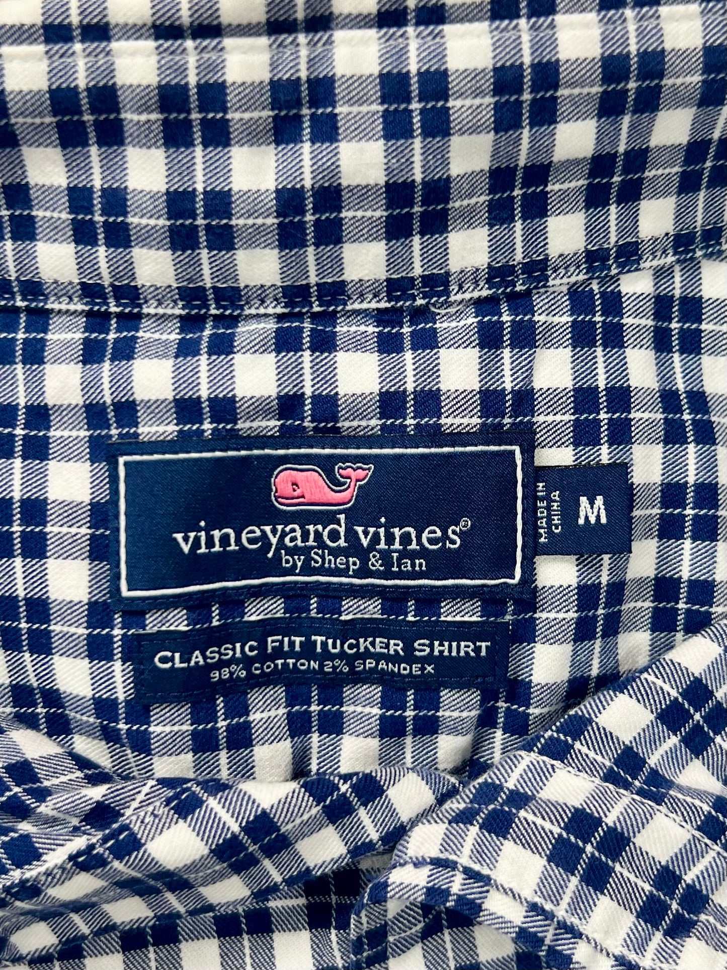 Camisa Vineyard Vines 🐳 de cuadros en color azul navy y blanco Talla M Entalle Clásico