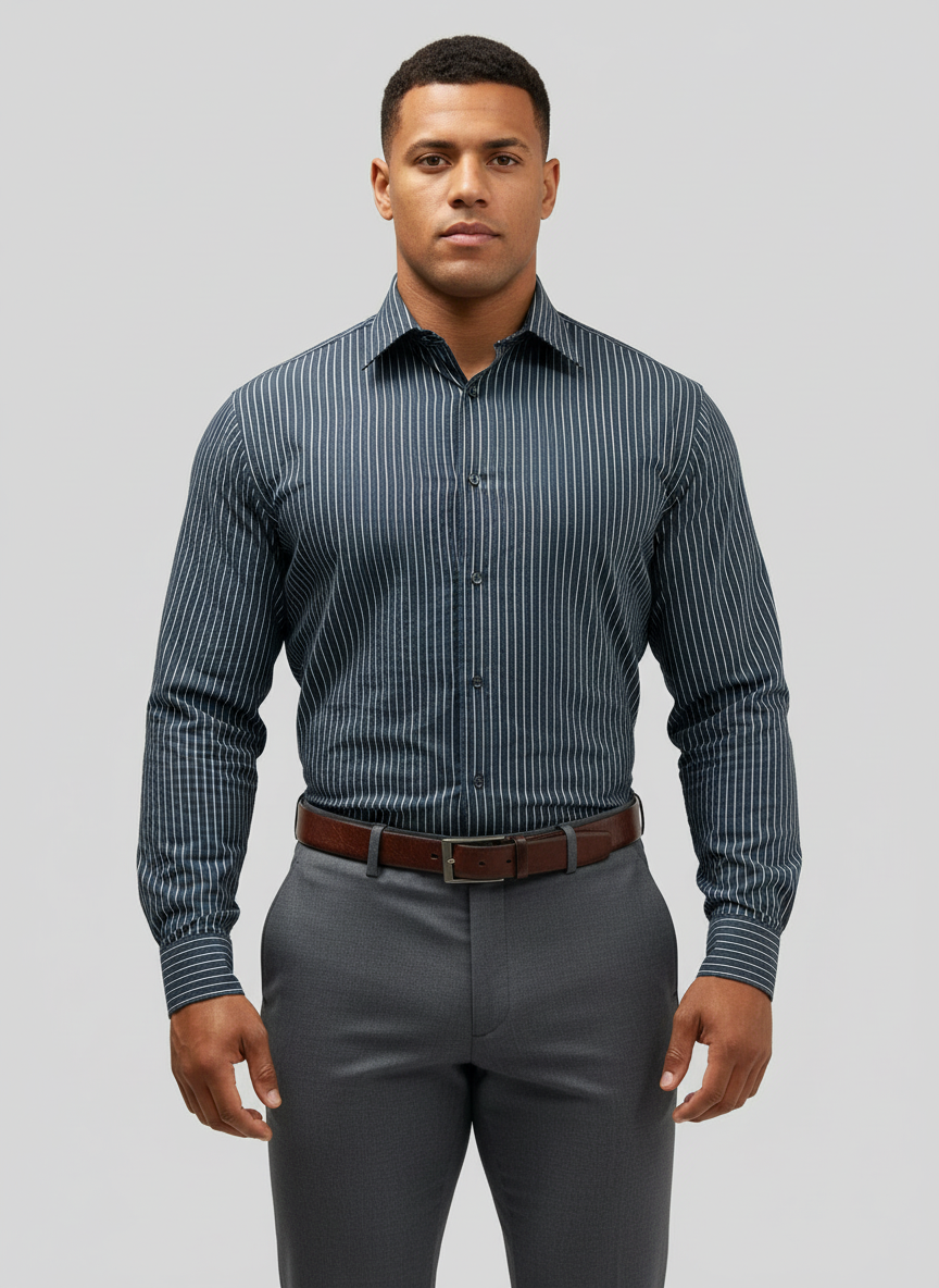 Camisa de botones Hugo Boss 🇩🇪 con patron de rayas en negro y blanco Talla L Entalle Regular