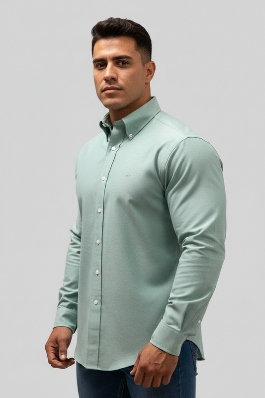 Camisa de botones Brooks Brothers 🐑 color verde claro tornasol Talla L Entalle Regular