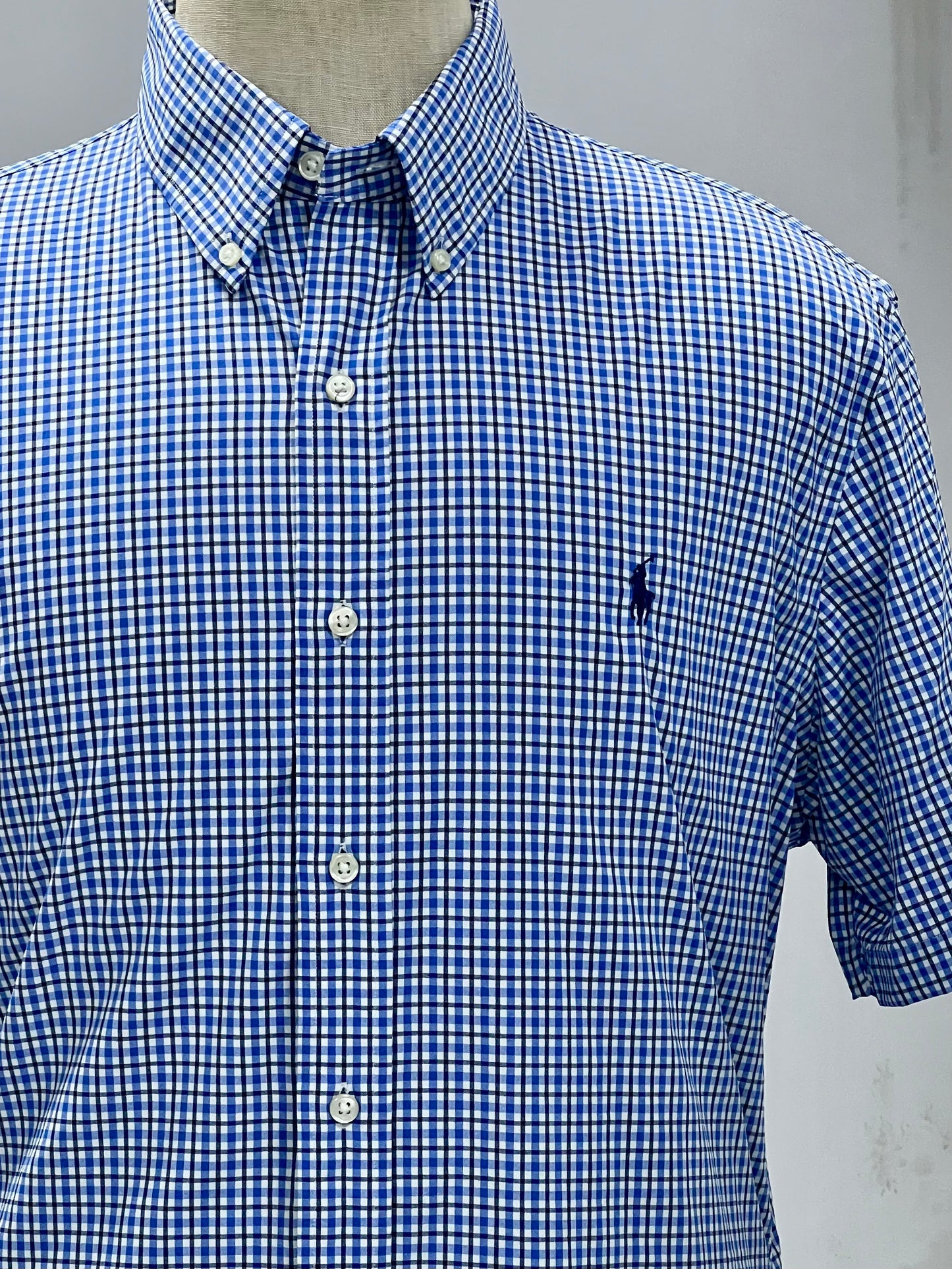 Camisa de botones Polo Ralph Lauren 🏇🏼 Performance de cuadros azul, celeste y blanco Talla XL Entalle Regular