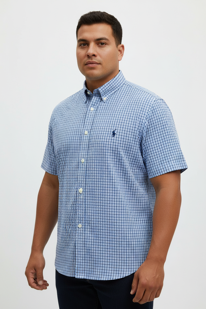 Camisa de botones Polo Ralph Lauren 🏇🏼 Performance de cuadros azul, celeste y blanco Talla XL Entalle Regular