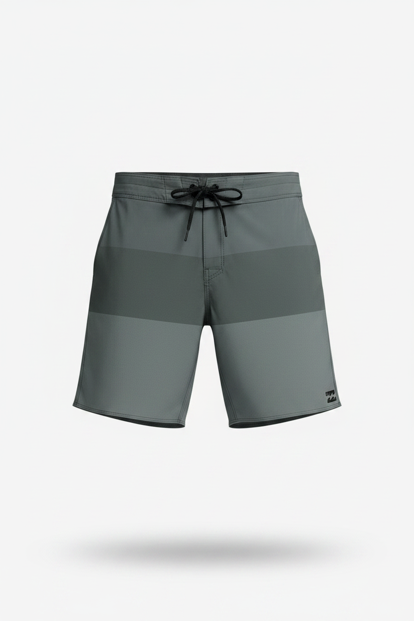 Short de baño Billabong 🏄🏽‍♂️ con diseño de rayas en color gris claro y gris oscuro con logo en color negro Talla L (34)