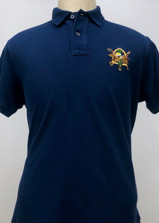 Camiseta Polo Ralph Lauren 🏇🏼color azul navy con logo de escudo dorado Talla L Entalle Custom Fit