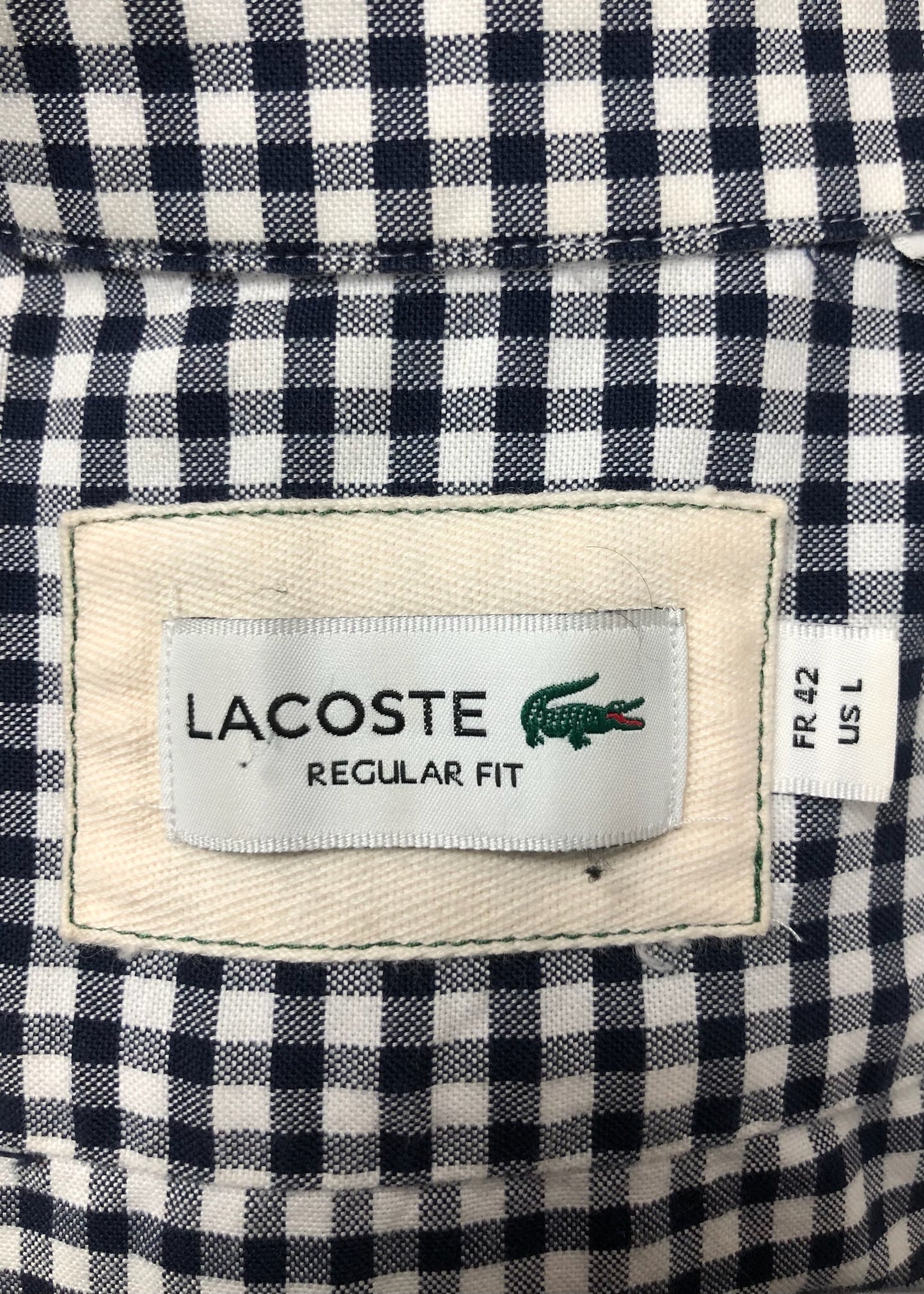 Camisa de botones Lacoste 🐊 de cuadros gingham negro y blanco Talla L Entalle Regular