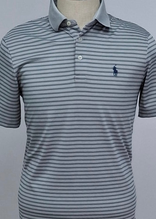 Camiseta Polo Ralph Lauren 🏇🏼 Color gris con patrón de rayas color Azul navy Talla S Entalle Clásico