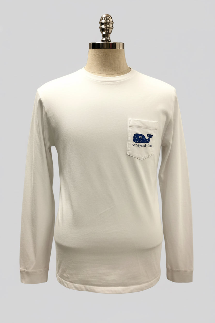 Camiseta cuello redondo Vineyard Vines 🐳 color blanco con Diseño de Lacrosse Talla M (ver descripción)