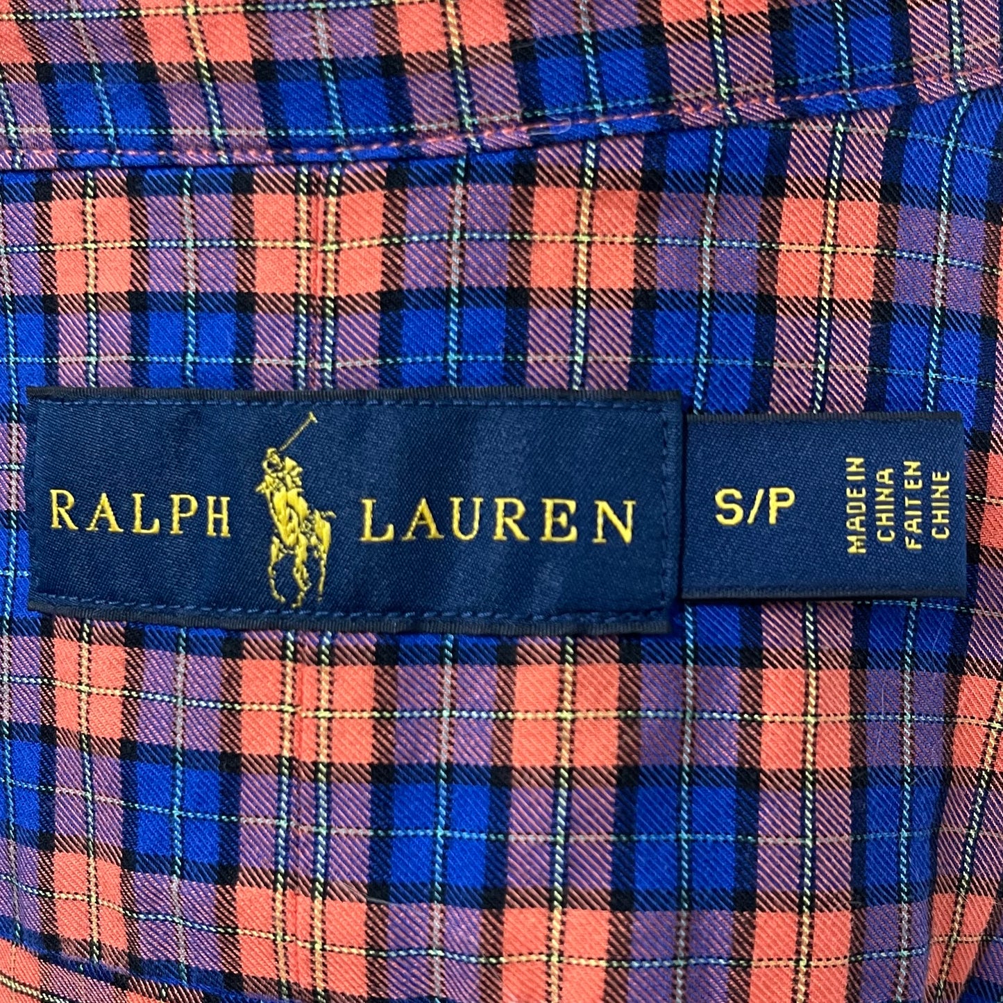 Camisa Polo Ralph Lauren 🏇🏼 color azul navy con cuadros naranja Talla S Entalle Regular