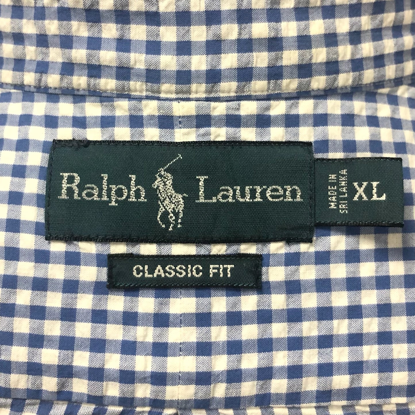 Camisa de botones Polo Ralph Lauren 🏇🏼 Seersucker de cuadros gingham en azul y blanco Talla XL Entalle Clásico