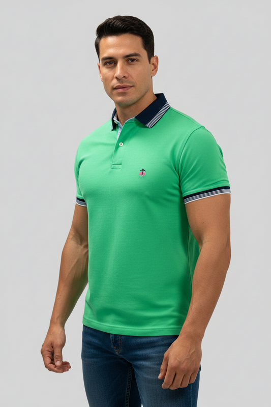 Camiseta Polo Brooks Brothers 🐑 color verde y cuello azul Talla S Entalle Regular