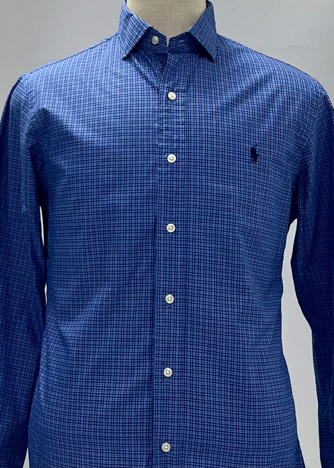 Camisa Polo Ralph Lauren 🏇🏼 con patron de cuadros en celeste y azul Talla M Entalle Slim Fit