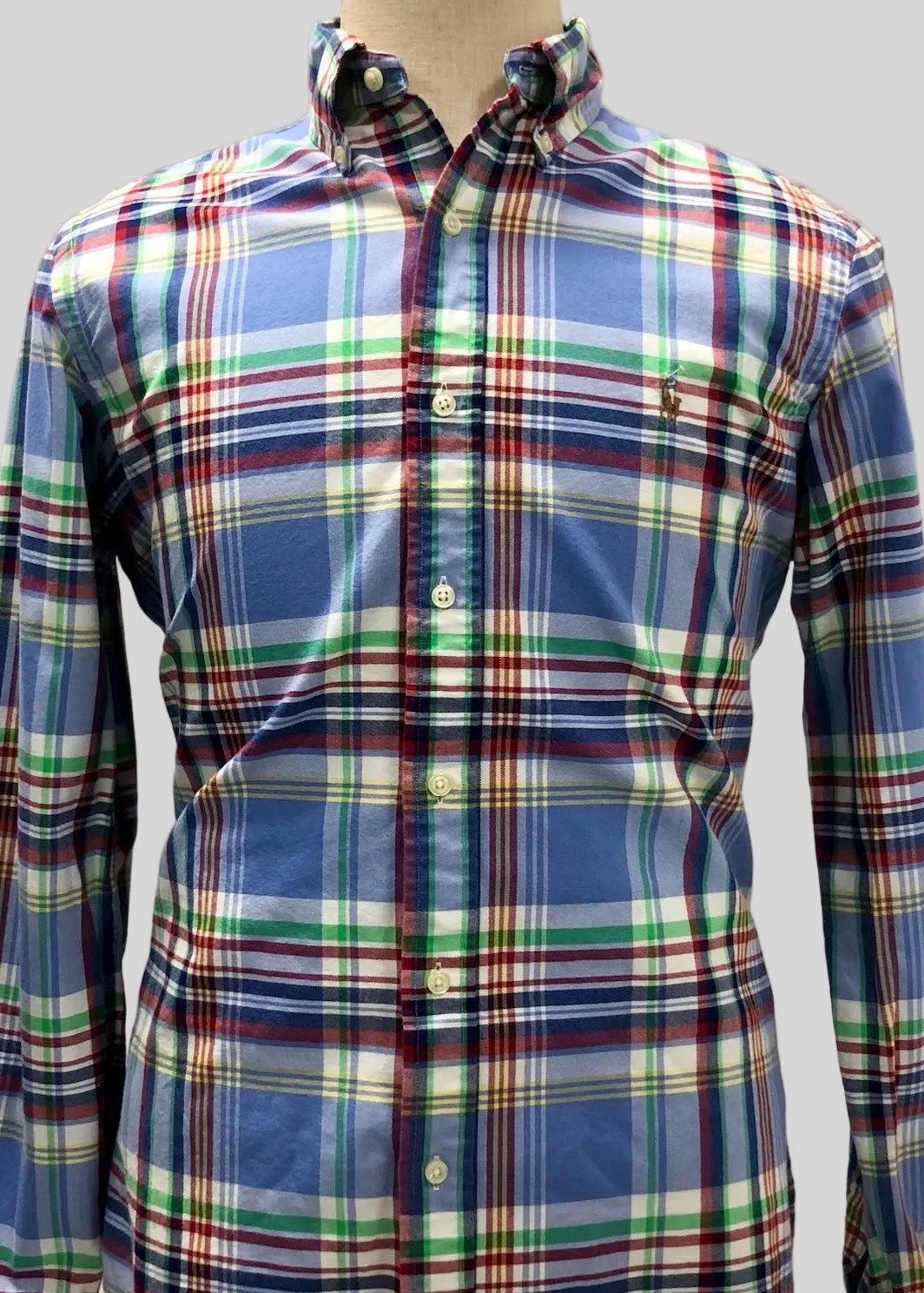 Camisa Polo Ralph Lauren 🏇🏼 Oxford de cuadros tartán celeste, amarillo, verde, rojo y blanco Talla M Entalle Clásico
