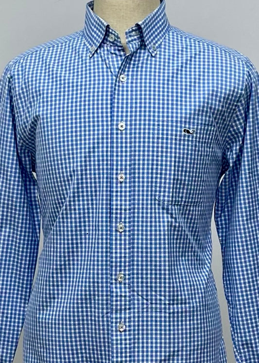 Camisa de cuadros Vineyard Vines 🐳 de cuadros gingham en color celeste y blanco Talla S Entalle Clásico
