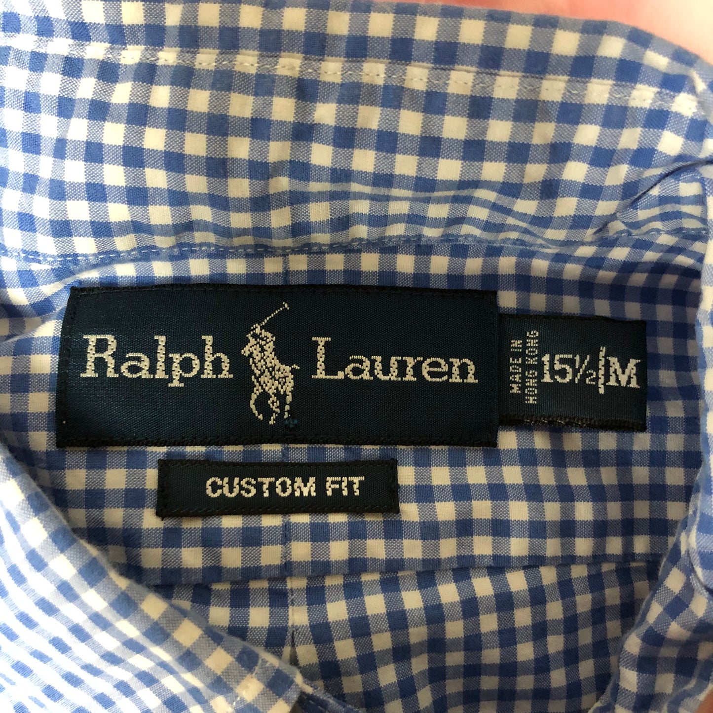 Camisa Polo Ralph Lauren 🏇🏼 con patrón de cuadros gingham celeste y blanco Talla M Entalle Custom Fit