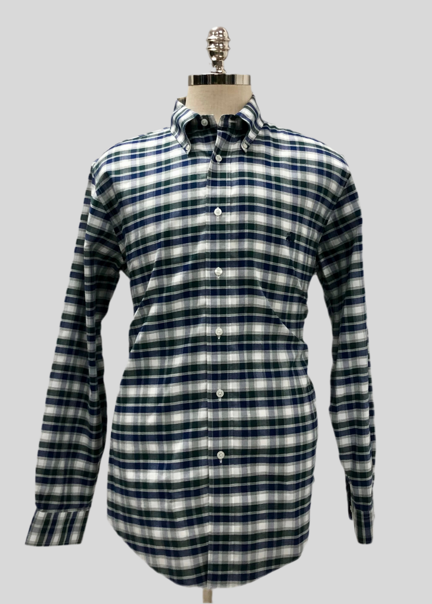 Camisa Brooks Brothers 🐑 con patrón de cuadros en color verde oscuro, azul, gris y blanco Talla L Entalle Regular