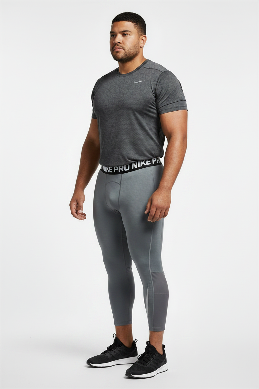 Malla de entrenamiento licra Nike ✔️ Pro Dri-FIT de 3/4 de largo para hombre en Color gris y cintura en negro Talla L